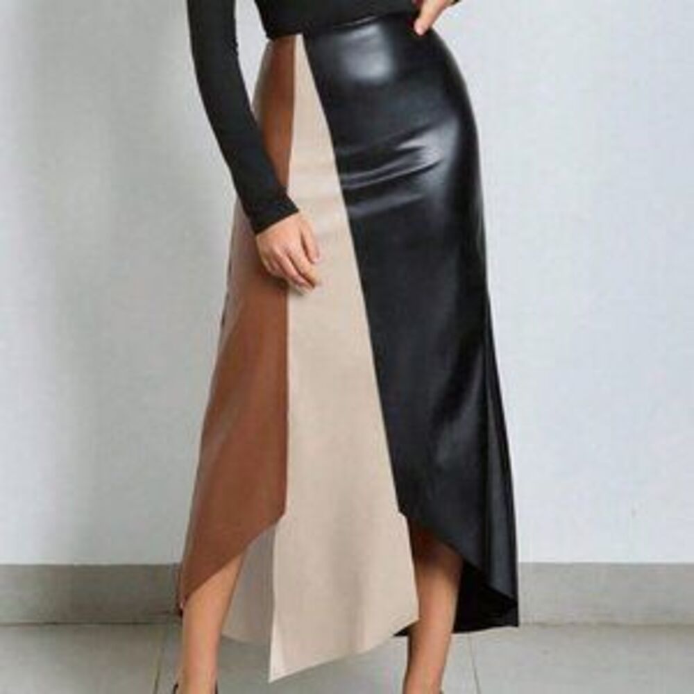 Multicolor Elegant Women's Colorblock Asymmetrical Hem Mini Skirt - Picture 3 of 5